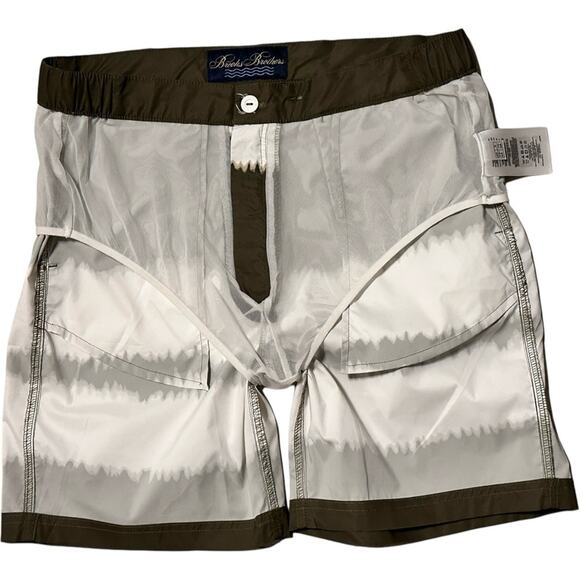 Brooks Brothers Men’s Newport 7" Tie-Dye Print Swim Trunks Green Zipper Fly Sz M - Picture 4 of 7